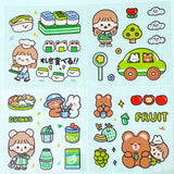 blue green cute kawaii sticker stickers fun clear plastic stationery sheets uk bear bears bunny bunnies rabbit fun play fruit food holidays mini small set sets pack square sheets