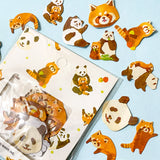 panda pandas red  sticker flakes stickers uk cute kawaii small mini pack 70 brown black white animals animal cuddly glossy fun