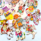 retro kitsch lamb lambs sheep big clear plastic pet sticker stickers pack 40 spring vintage dog girl cute kawaii stationery uk