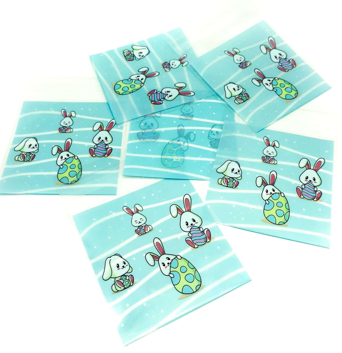 easter bunny rabbit and eggs treat bag cello cellophane bags plastic packing packaging uk cute kawaii turquoise party bags
