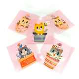 flower pot cellophane cat bag bags treat packing packaging cute kawaii kitty in pot plant uk cats pink pale sweet plastic