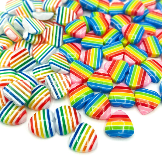 small 10mm resin acrylic heart hearts rainbow stripe striped fb flat back flatback resins cabochon embellishments cute kawaii craft supplies fbs