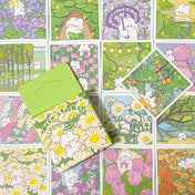 pretty bunny spring flower flowers floral square glossy stickers cute kawaii rabbit white uk stationery mini box rabbit rabbits bunnies spring tulip daisy sunflower pink yellow lilac purple green