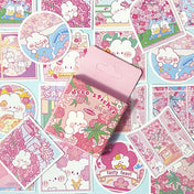 cherry blossom sakura bunny rabbit rabbits white bunnies spring flower flowers floral sticker flakes stickers mini box of 46 round square sweets kawaii cute food drink uk stationery