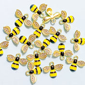 rhinestone rhinestones sparkly bee bees charm charms gold tone metal enamel yellow black cute kawaii craft supplies uk honey bumblebee 