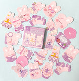 cute bunny rabbit rabbits bunnies sticker stickers flake flakes mini box 45 pink pastel candy sweet sweets food cake reading unicorn uk stationery lilac