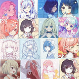 kawaii girl girls dolls anime square sticker stickers flake flakes pack mini box of 46 pretty cute doll dolls faces uk stationery pack pink lilac blue sweet