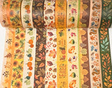 autumn fall halloween nature washi tape tapes 15mm 5m rolls uk cute kawaii stationery planner supplies leaf leaves pumpkin squirrel tree trees wood woodland orange brown green yellow sunflower fungi mushroom forest squirrel sunflower plant nature