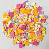 tropical summer celebration candy corn heart hearts orange slice slices sprinkles sprinkle decoden small pink yellow beads small embellishments uk craft supplies donut disc discs lilac clear sparkly mini
