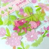 pink and green spring flower flowers sticker stickers flake flakes pack set of 40 20 uk cute kawaii stationery blossoms blossom leaves clear plastic pet big blooms summer planner supplies