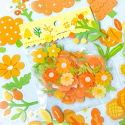 yellow orange white sunflower daisy green spring flower flowers sticker stickers flake flakes pack set of 40 20 uk cute kawaii stationery blossoms blossom leaves clear plastic pet big blooms summer planner supplies