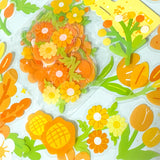 yellow orange white sunflower daisy green spring flower flowers sticker stickers flake flakes pack set of 40 20 uk cute kawaii stationery blossoms blossom leaves clear plastic pet big blooms summer planner supplies