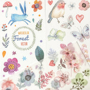 in the forest large translucent washi paper sticker sheet pack of 3 flower flowers floral bird robin rabbit mushroom nature watercolour planner stationery uk cute kawaii