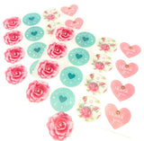 large rose floral flowers heart hearts thank you stickers sheet packaging supplies uk pink turquoise thankyou sticker big roses pink