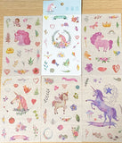 uk kawaii cute unicorn sticker stickers washi sheet translucent die cut pretty fairytale pack of 6 sheets pink lilac purple heart hearts flower floral leaf leaves magic stationery unicorns