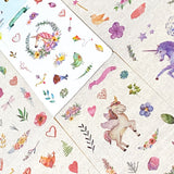 uk kawaii cute unicorn sticker stickers washi sheet translucent die cut pretty fairytale pack of 6 sheets pink lilac purple heart hearts flower floral leaf leaves magic stationery unicorns