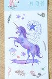 uk kawaii cute unicorn sticker stickers washi sheet translucent die cut pretty fairytale pack of 6 sheets pink lilac purple heart hearts flower floral leaf leaves magic stationery unicorns