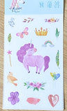 uk kawaii cute unicorn sticker stickers washi sheet translucent die cut pretty fairytale pack of 6 sheets pink lilac purple heart hearts flower floral leaf leaves magic stationery unicorns