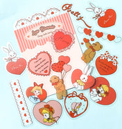 heart hearts love romantic valentine clear plastic pet sticker stickers flake flakes pack of 30 pink red lace rabbit bunny bear bears kawaii girl lace edging uk cute stationery 