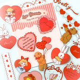 heart hearts love romantic valentine clear plastic pet sticker stickers flake flakes pack of 30 pink red lace rabbit bunny bear bears kawaii girl lace edging uk cute stationery