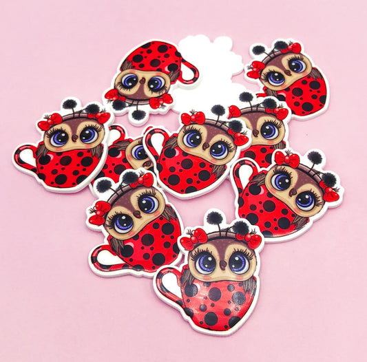 owl dressed up as a red and black ladybird lady bird ladybirds planar resin acrylic fb flat back flatback resins fbs uk cute kawaii craft supplies crafts