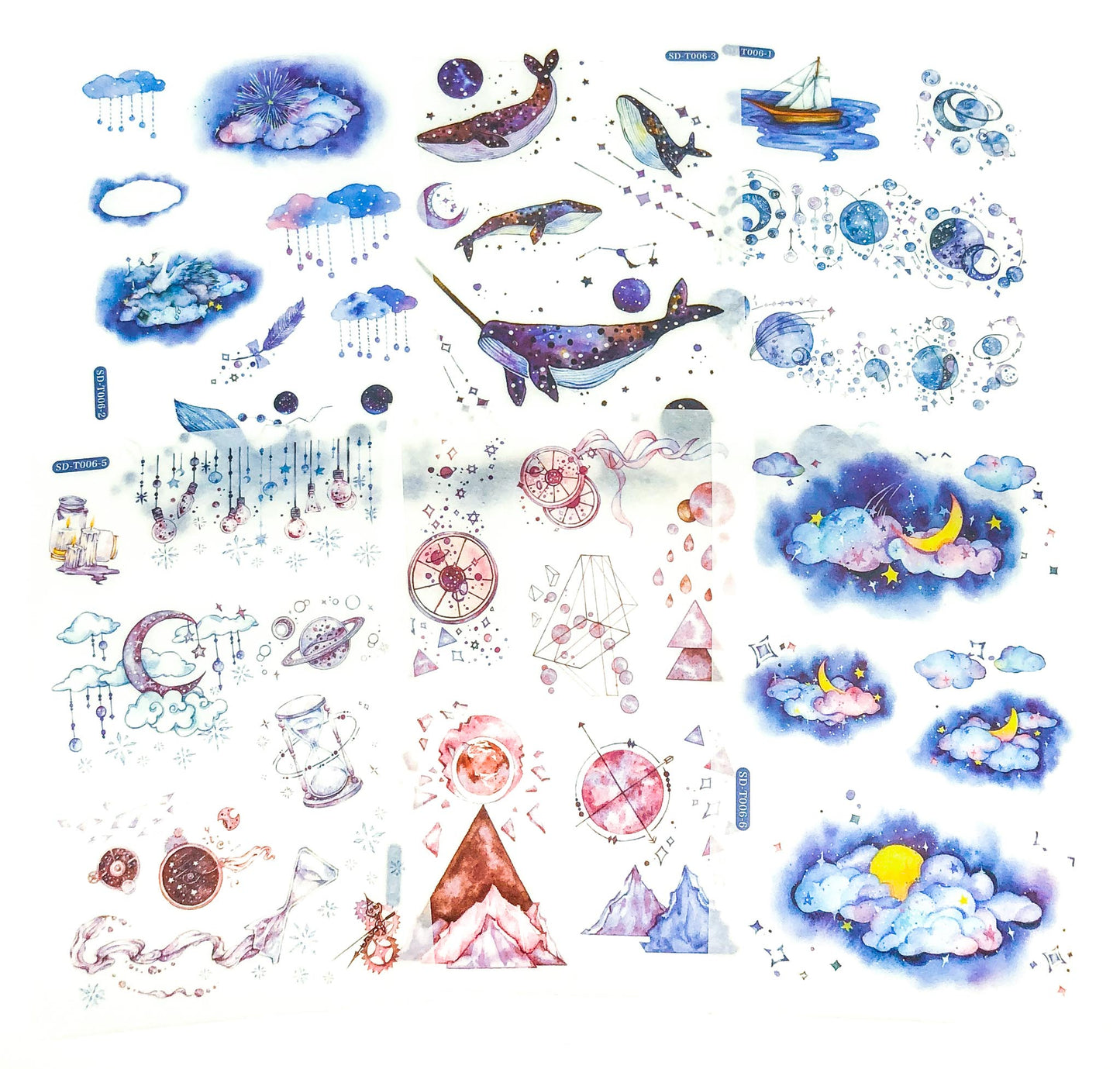 ocean magic universe galaxy magical sticker stickers matte die cut stationery uk cute kawaii blue purple pink whale cloud moon stars