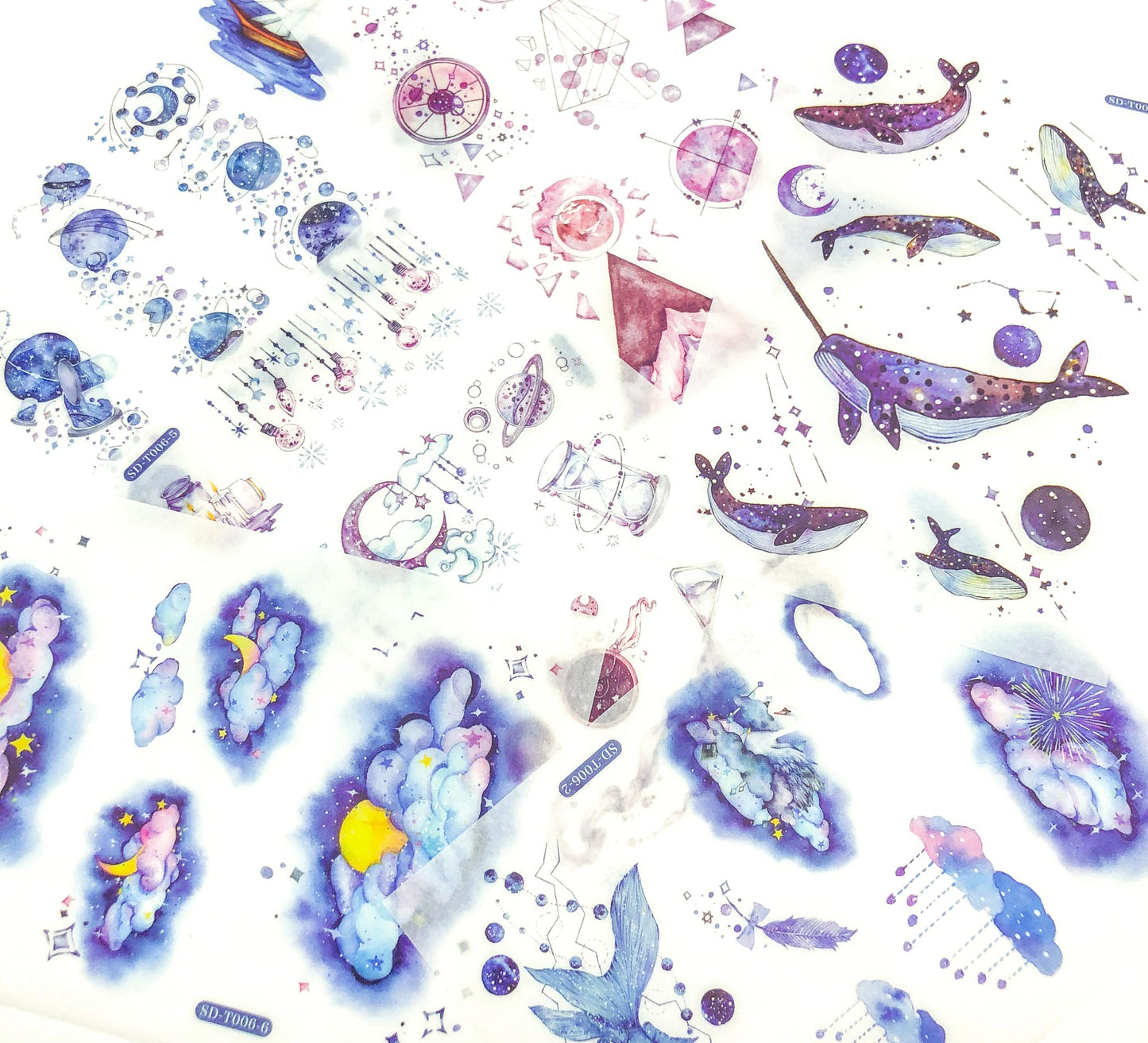 ocean magic universe galaxy magical sticker stickers matte die cut stationery uk cute kawaii blue purple pink whale cloud moon stars