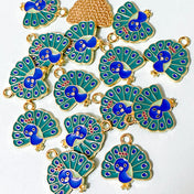 peacock peacocks enamel gold tone charm enamelled metal charms blue teal turquoise uk cute kawaii craft supplies  green bird birds