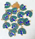 peacock peacocks enamel gold tone charm enamelled metal charms blue teal turquoise uk cute kawaii craft supplies green bird birds