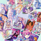 kawaii girl sticker flake flakes stickers mini box of 46 rectangular square cute pretty girls stationery anime pink lilac purple blue cartoon uk
