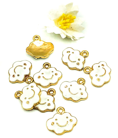 small 13mm gold happy cloud white enamel charm charms clouds