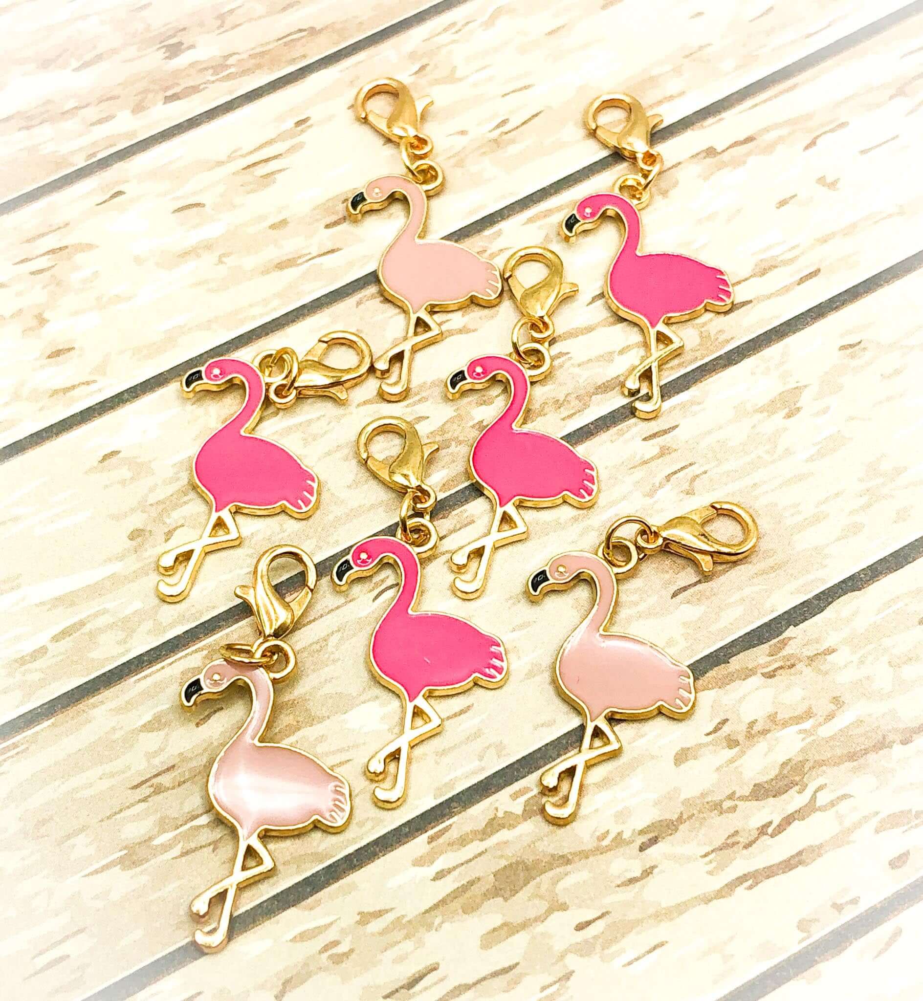 pink flamingo flamingos planner charm charms clip clips stitch marker gold tone metal cute kawaii uk planning supplies