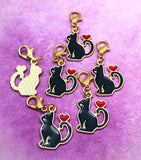 enamel black cat planner charm or stitch marker markers clip clips charms gold tone metal enamel planning uk cute kawaii gifts red heart