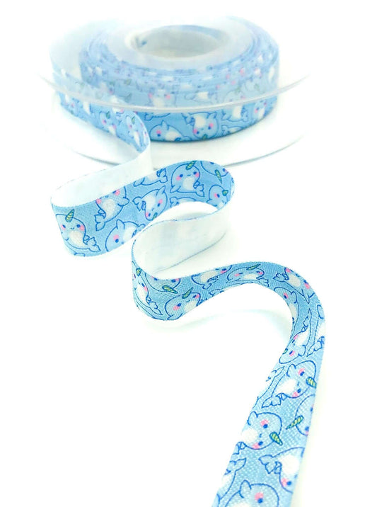 blue narwhal narwhals kawaii elastic foe ribbon elastics ribbons uk craft supplies cute kawaii yard 15mm light blue and white animals
