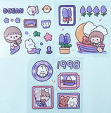 purple lilac square clear plastic kawaii sticker stickers sheet sheets pack cute uk stationery magic halloween sweets cake girl food fun