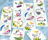 large 38mm 1.5 inch round thank you thankyou sticker stickers packaging supplies uk cute kawaii flower floral bird birds butterflies butterfly flora fauna