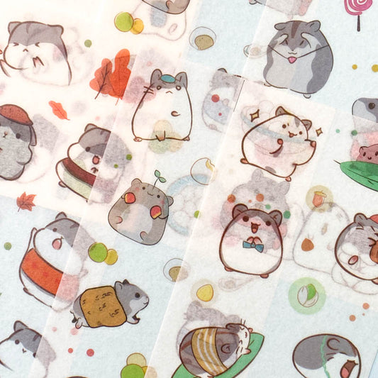 cute kawaii hamster hamsters translucent washi paper sticker stickers sheet sheets pack 6 uk stationery pets plastic fun pretty animal animals