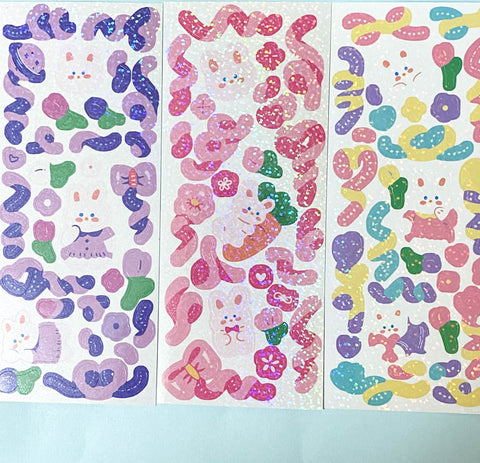 Last few- just 50p! HALF PRICE GLITTERY BUNNY & flowers Holo Stickers ...