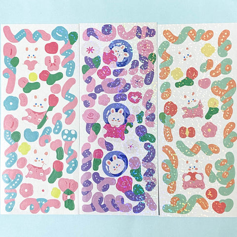 Last few- just 50p! HALF PRICE GLITTERY BUNNY & flowers Holo Stickers ...