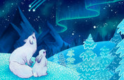 lomo card cards mini postcard winter arctic fox foxes white rabbit hare blue landscape polar trees northern lights sky night beautiful uk cute kawaii stationery handmade eco recycled turquoise blue design art