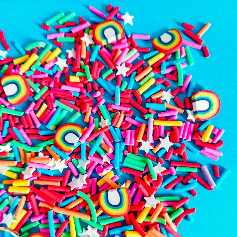 uk cute kawaii craft supplies polymer clay slice slices sprinkle sprinkles rainbow colours rainbows green blue pink yellow orange bundle set star stars crafts