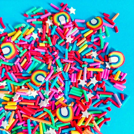 uk cute kawaii craft supplies polymer clay slice slices sprinkle sprinkles rainbow colours rainbows green blue pink yellow orange bundle set star stars crafts
