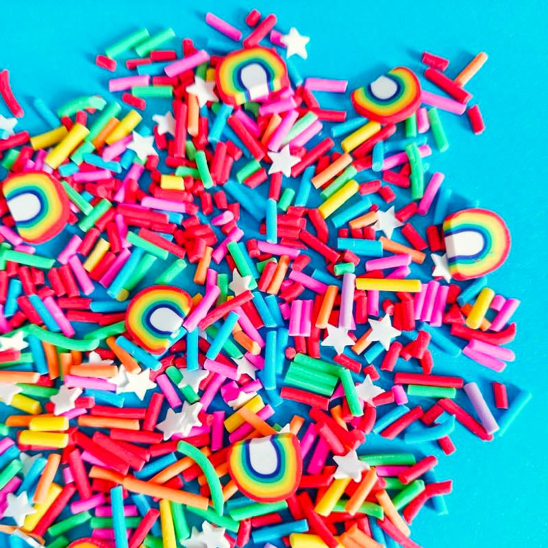 uk cute kawaii craft supplies polymer clay slice slices sprinkle sprinkles rainbow colours rainbows green blue pink yellow orange bundle set star stars crafts