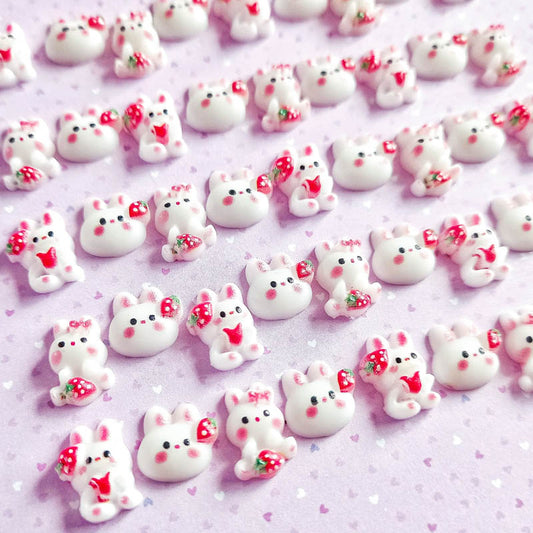TINY STRAWBERRY BUNNY Flat Backs Set 6