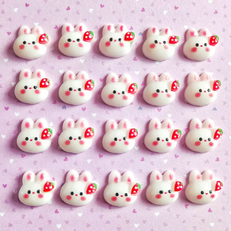 TINY STRAWBERRY BUNNY Flat Backs Set 6