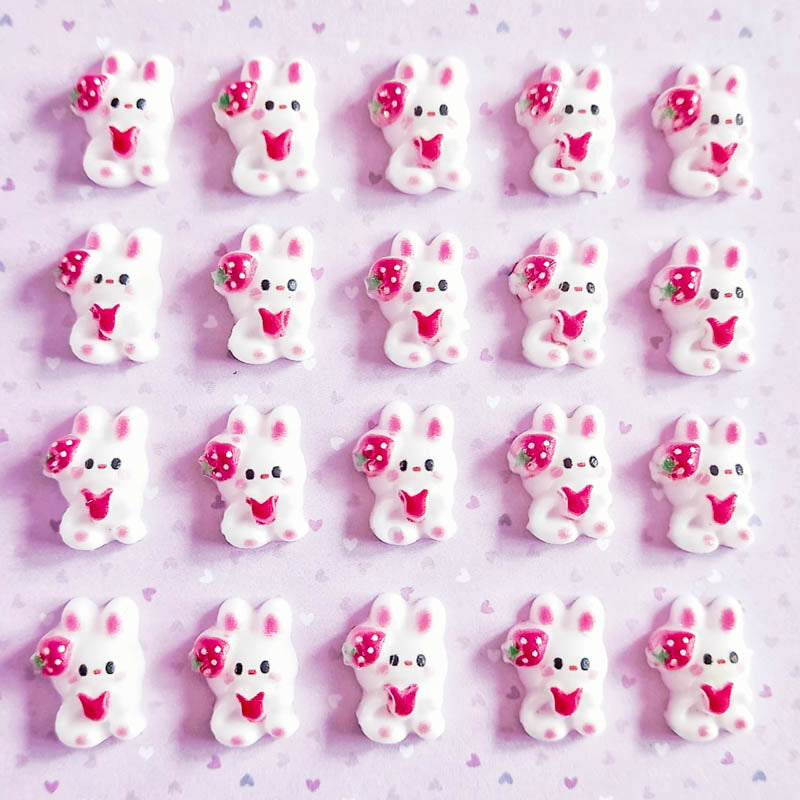 TINY STRAWBERRY BUNNY Flat Backs Set 6