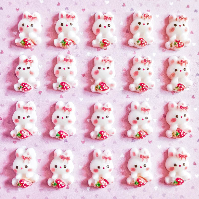 TINY STRAWBERRY BUNNY Flat Backs Set 6