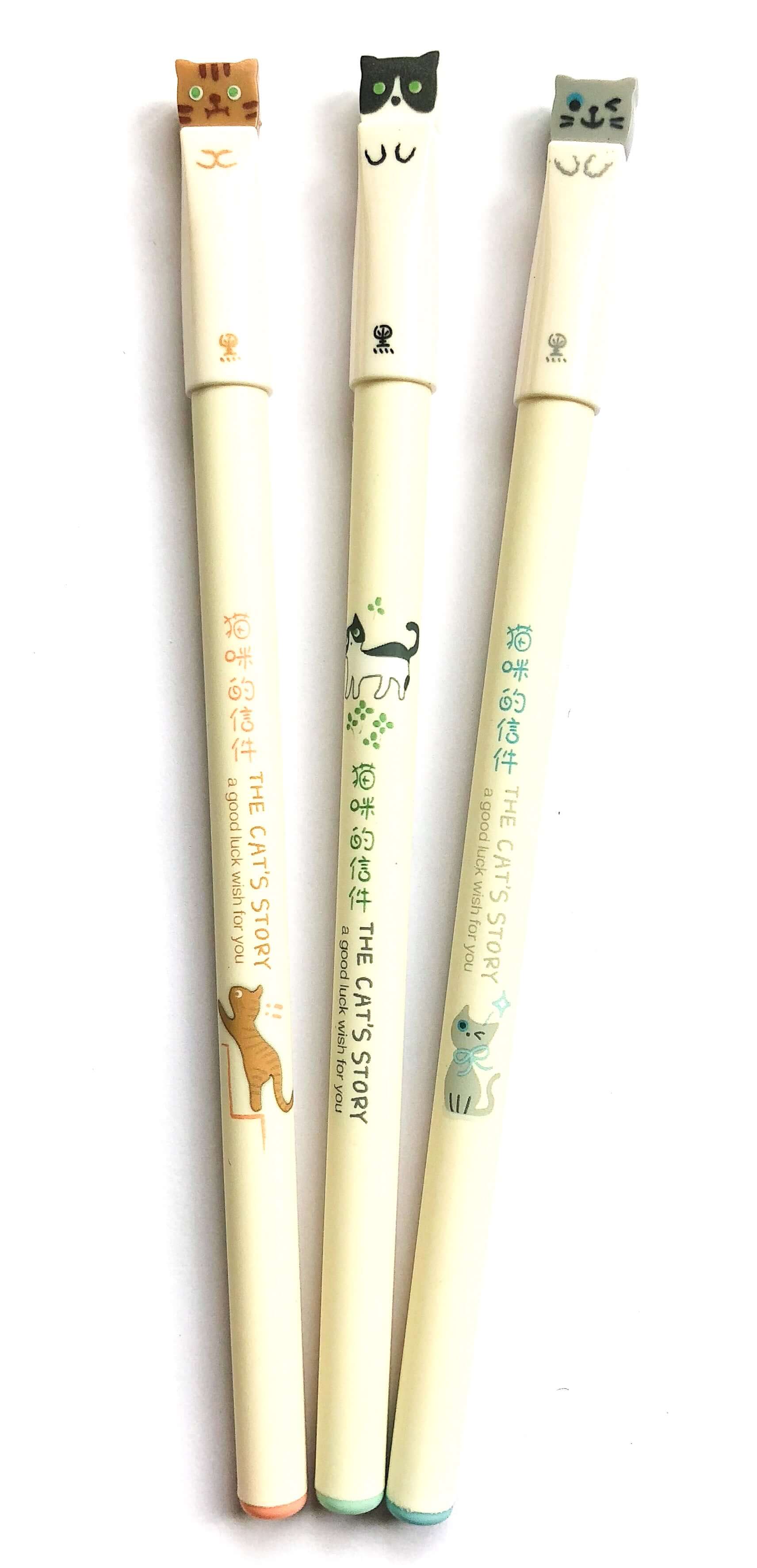 cat's story black fineline slim pen pens cat cats uk cute kawaii stationery kittens black ink gel pens grey black and white kitty ginger slimline