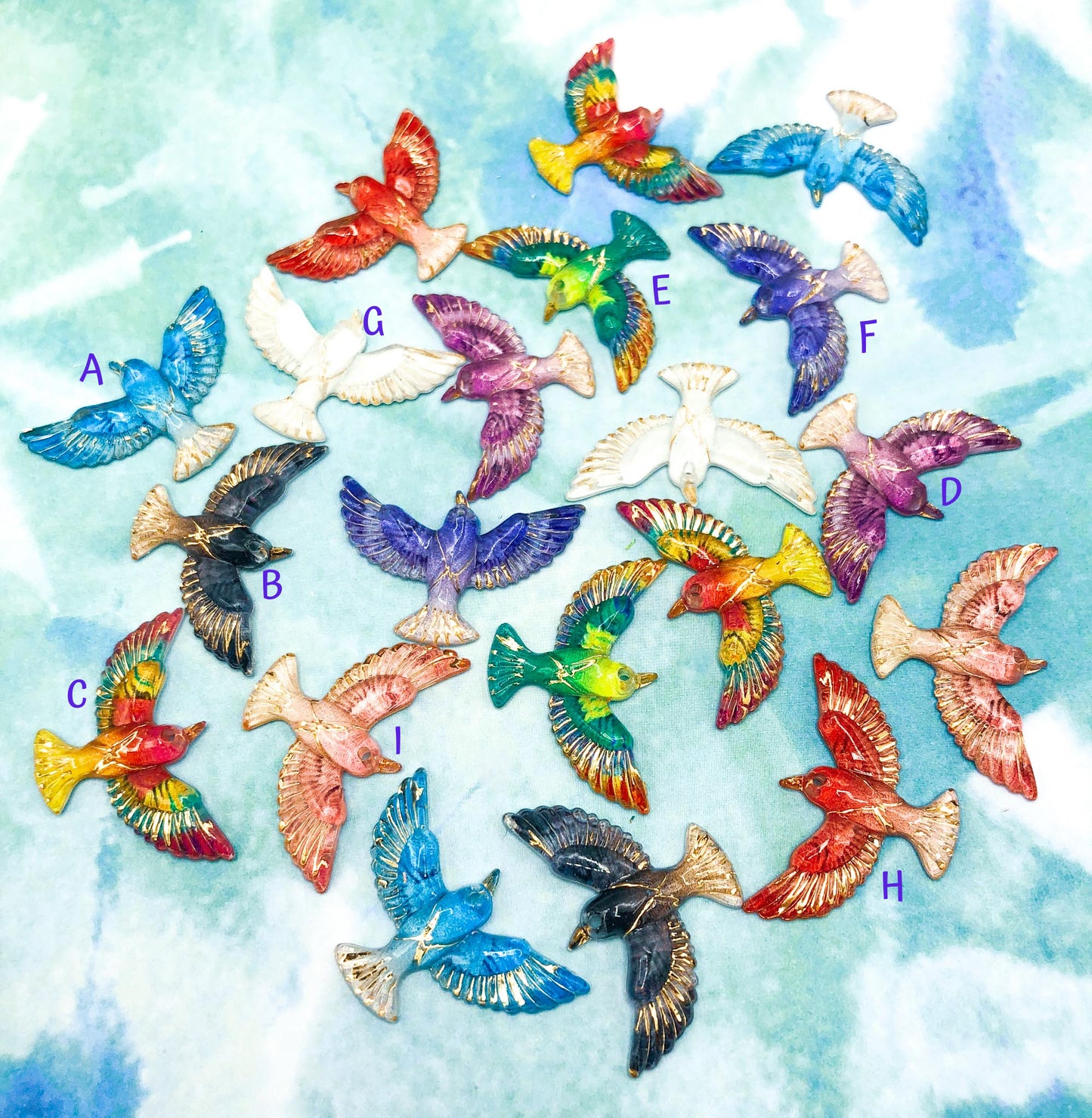 SMALLER BEAUTIFUL BIRD Gold Detail Acrylic FB 29mm BUNDLE OF 4