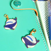sparkly glitter whale whales ocean wave waves planner charm clip clips planning accessory sea blue enamel gold tone metal charms uk gifts handmade hand made